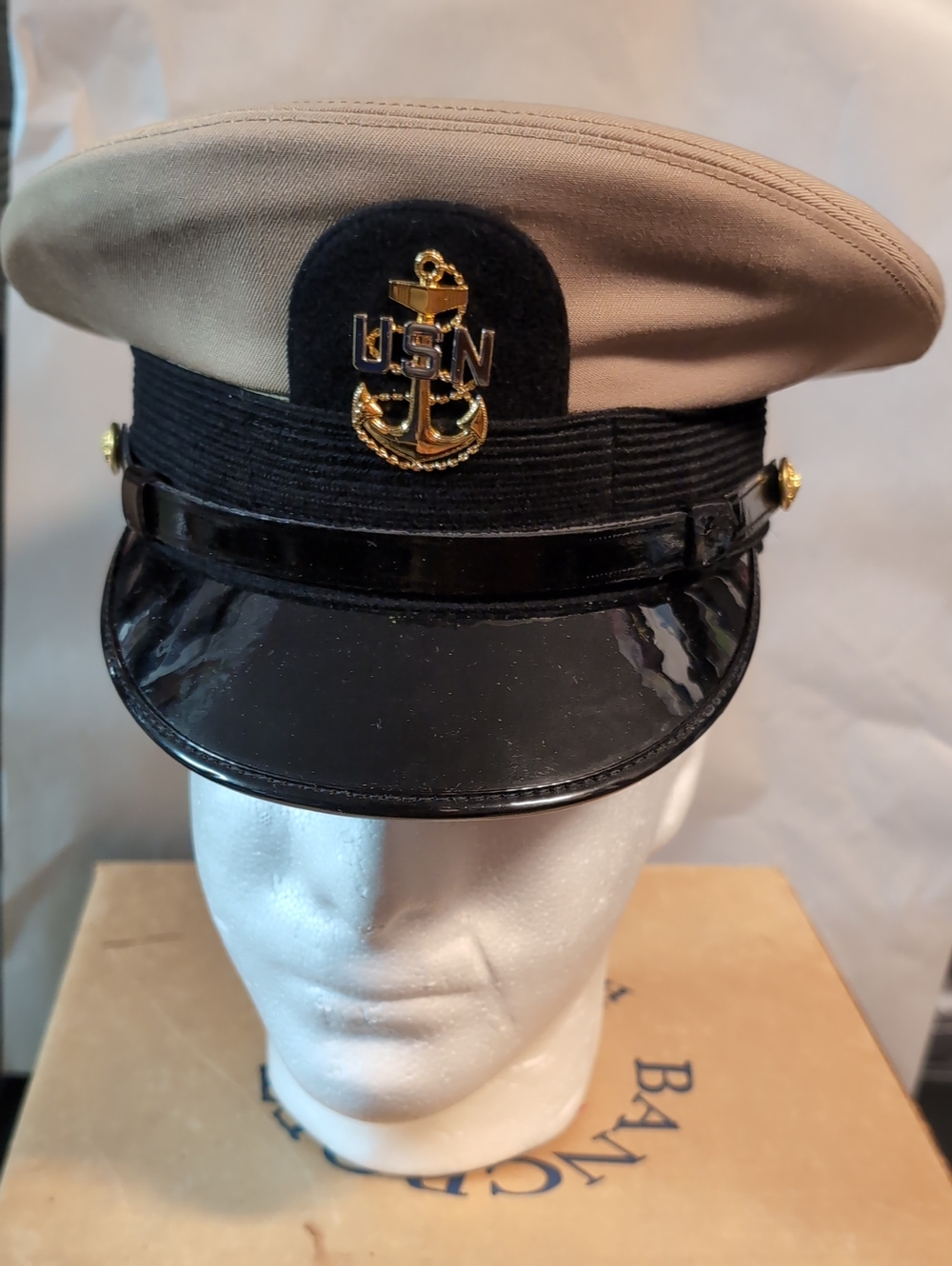 Bancroft USN Navy Officer's Cap in Khaki and Black